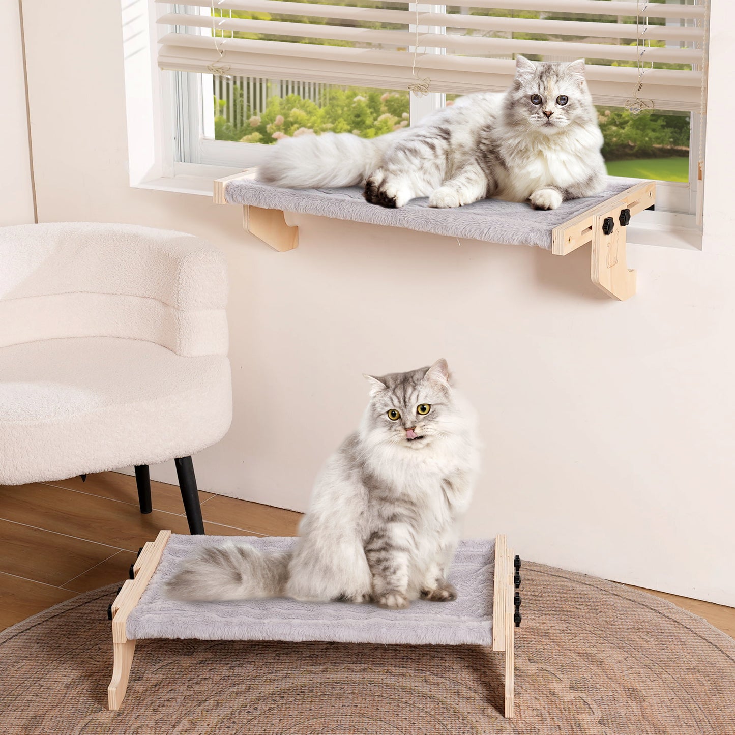Tensea 2 In 1 Cat Window Perch & Cat Bed with Plush Bed Cover Hold up to 40lbs,Adjustable Cat Hammock for Large Cats,Cat Window Seat for Windowsill,Bedside,Drawer,Cabinet
