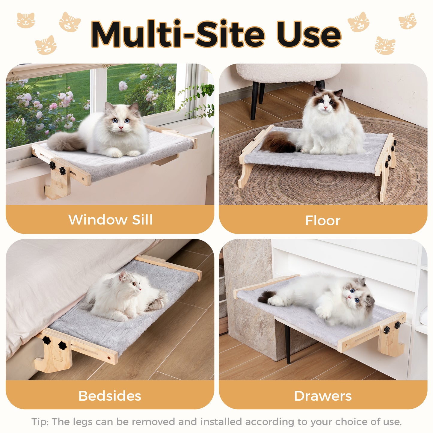 Tensea 2 In 1 Cat Window Perch & Cat Bed with Plush Bed Cover Hold up to 40lbs,Adjustable Cat Hammock for Large Cats,Cat Window Seat for Windowsill,Bedside,Drawer,Cabinet