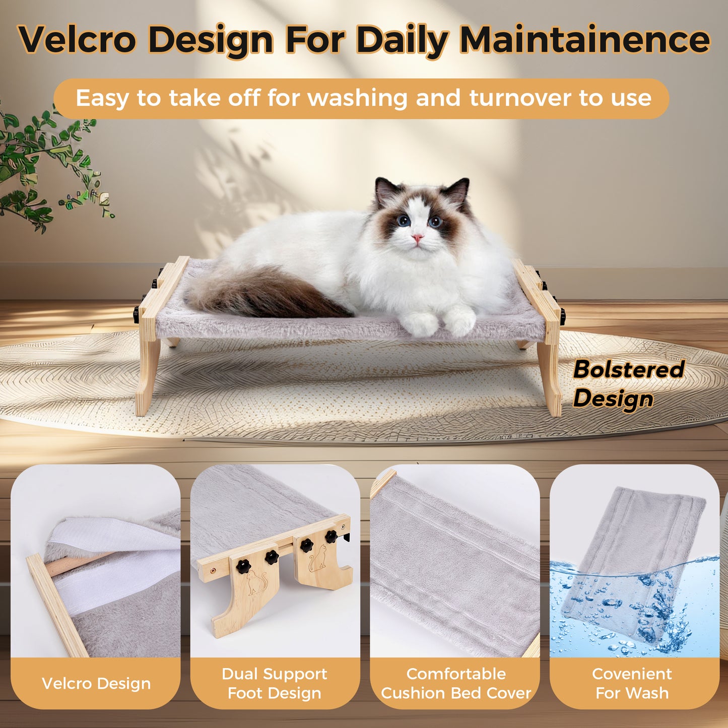 Tensea 2 In 1 Cat Window Perch & Cat Bed with Plush Bed Cover Hold up to 40lbs,Adjustable Cat Hammock for Large Cats,Cat Window Seat for Windowsill,Bedside,Drawer,Cabinet