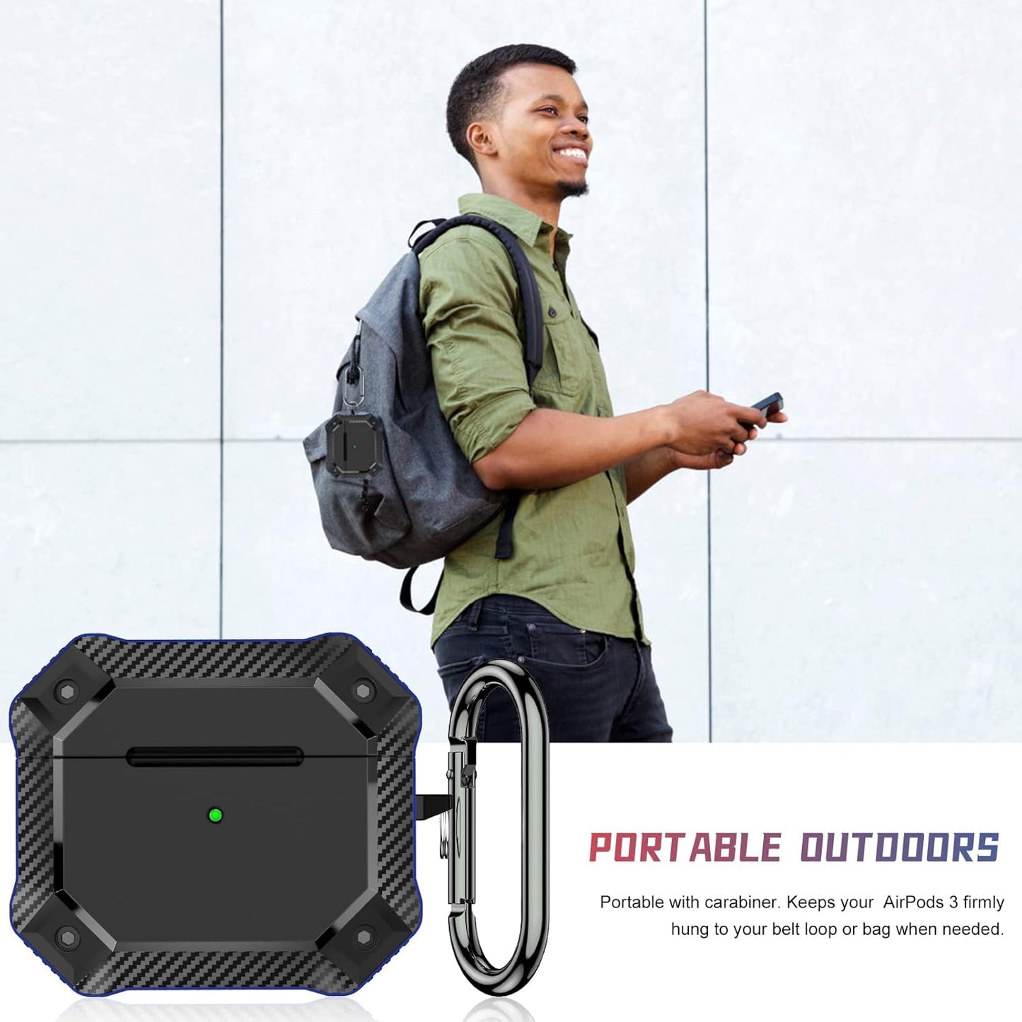 Tensea for Airpods 3 Case, Shock-Absorbing TPU Cover with Keychain, Carbon Fiber Rugged Bumper, Armor Heavy Duty Tough Protector, Wireless Charging for Airpods 3 Generation 2021 (Blue)
