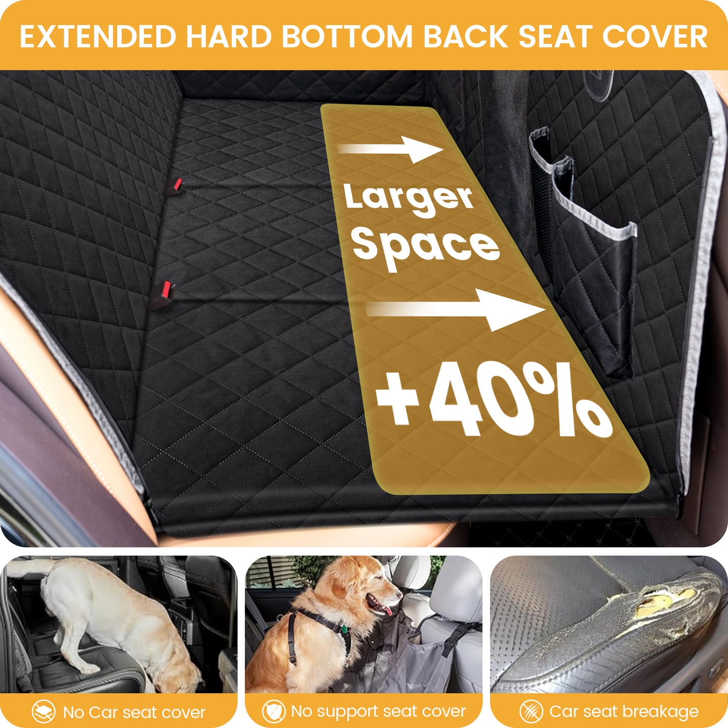 Tensea Dog Car Seat Cover with 3 Hard Panels Holds 340lbs,Waterproof Backseat Extender for Large Dogs,600D Heavy Nonslip Pet Seat Cover for Car,Truck,SUV