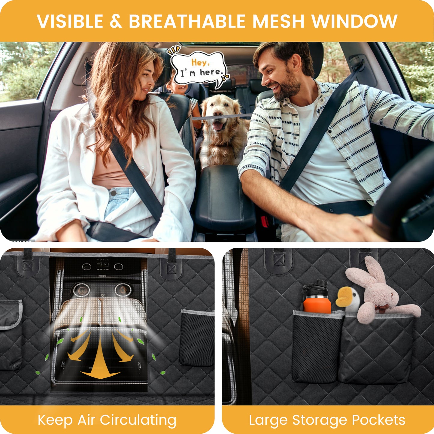 Tensea Dog Car Seat Cover with 3 Hard Panels Holds 340lbs,Waterproof Backseat Extender for Large Dogs,600D Heavy Nonslip Pet Seat Cover for Car,Truck,SUV