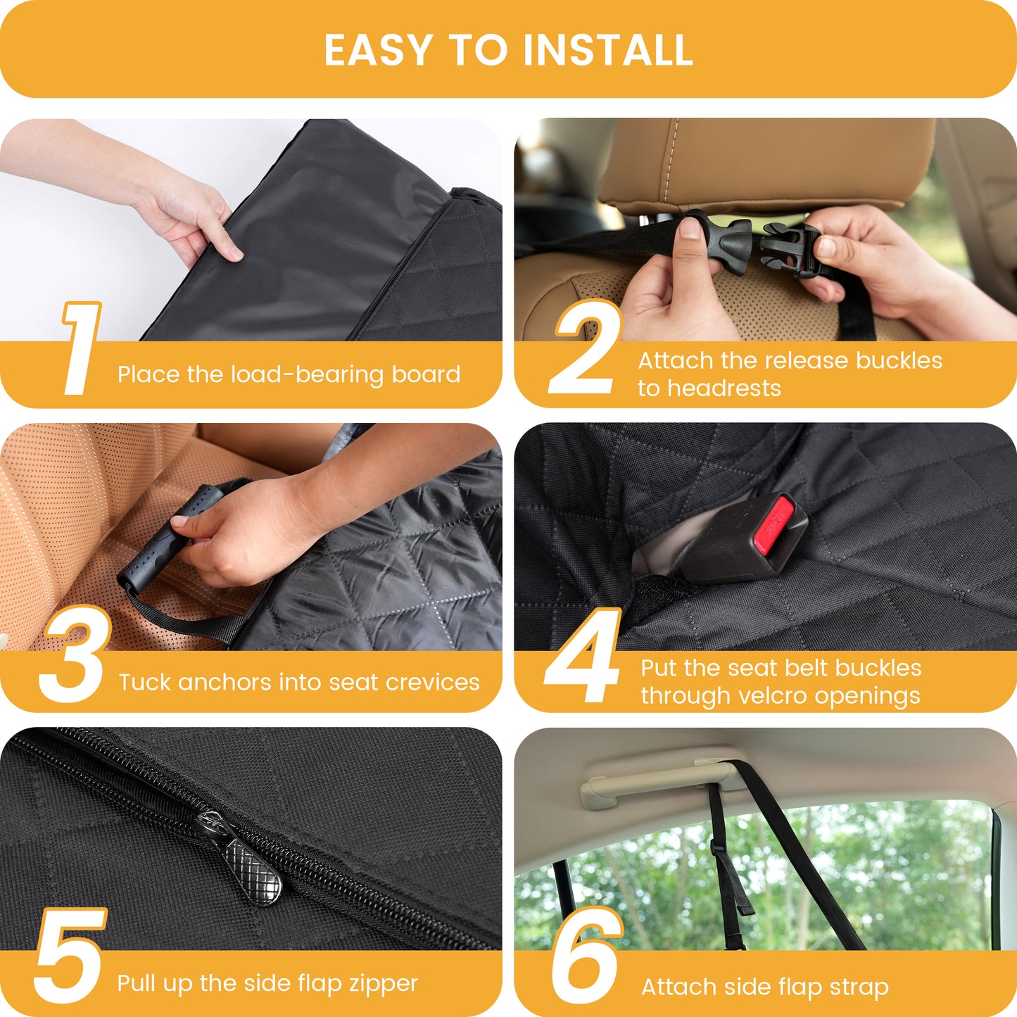 Tensea Dog Car Seat Cover with 3 Hard Panels Holds 340lbs,Waterproof Backseat Extender for Large Dogs,600D Heavy Nonslip Pet Seat Cover for Car,Truck,SUV