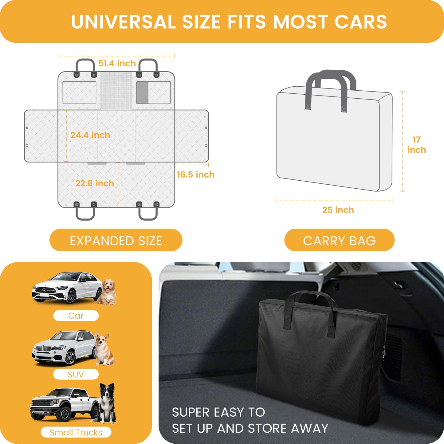 Tensea Dog Car Seat Cover with 3 Hard Panels Holds 340lbs,Waterproof Backseat Extender for Large Dogs,600D Heavy Nonslip Pet Seat Cover for Car,Truck,SUV