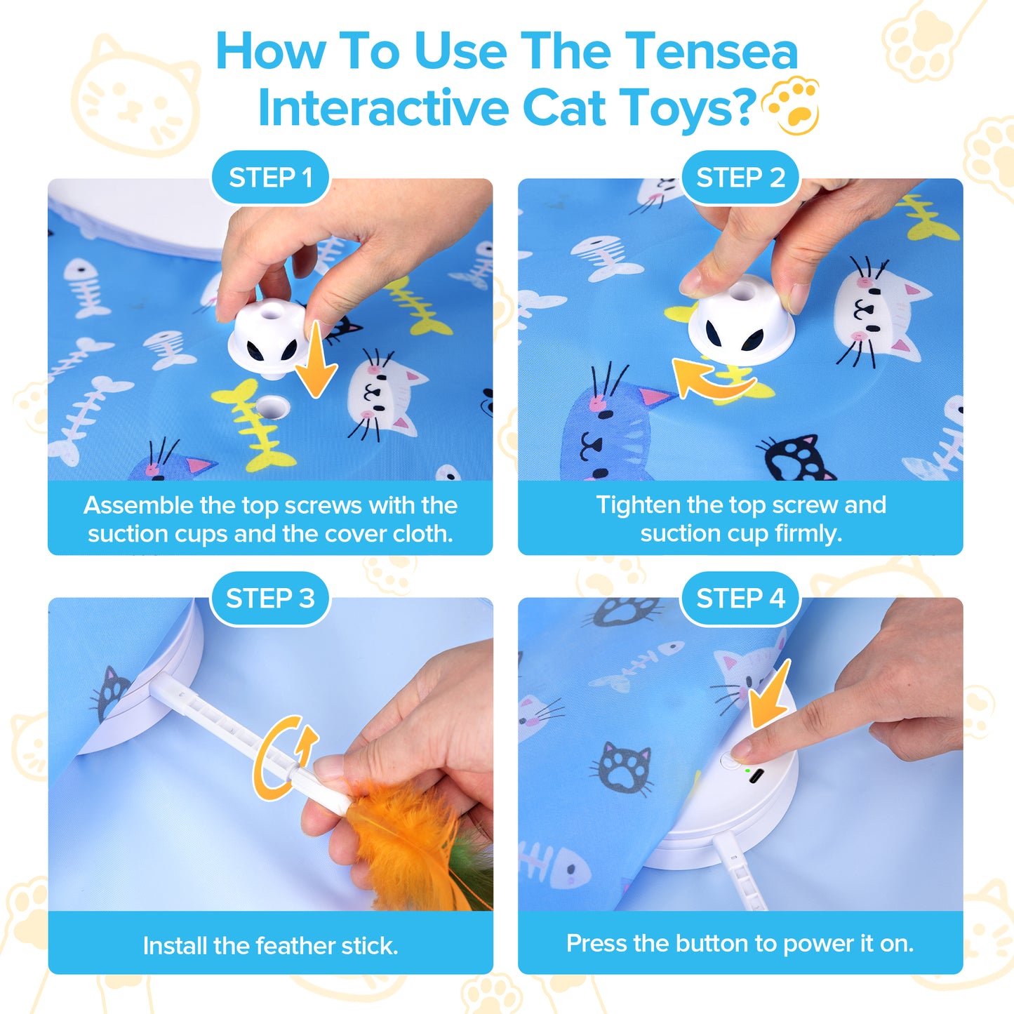 Tensea Cat Toys Rechargeable,Cat Toys for Indoor Cats,Hide and Seek Interactive Cat Toys,Moving Concealed Feathers,Motion Activated & 3 Working Mode