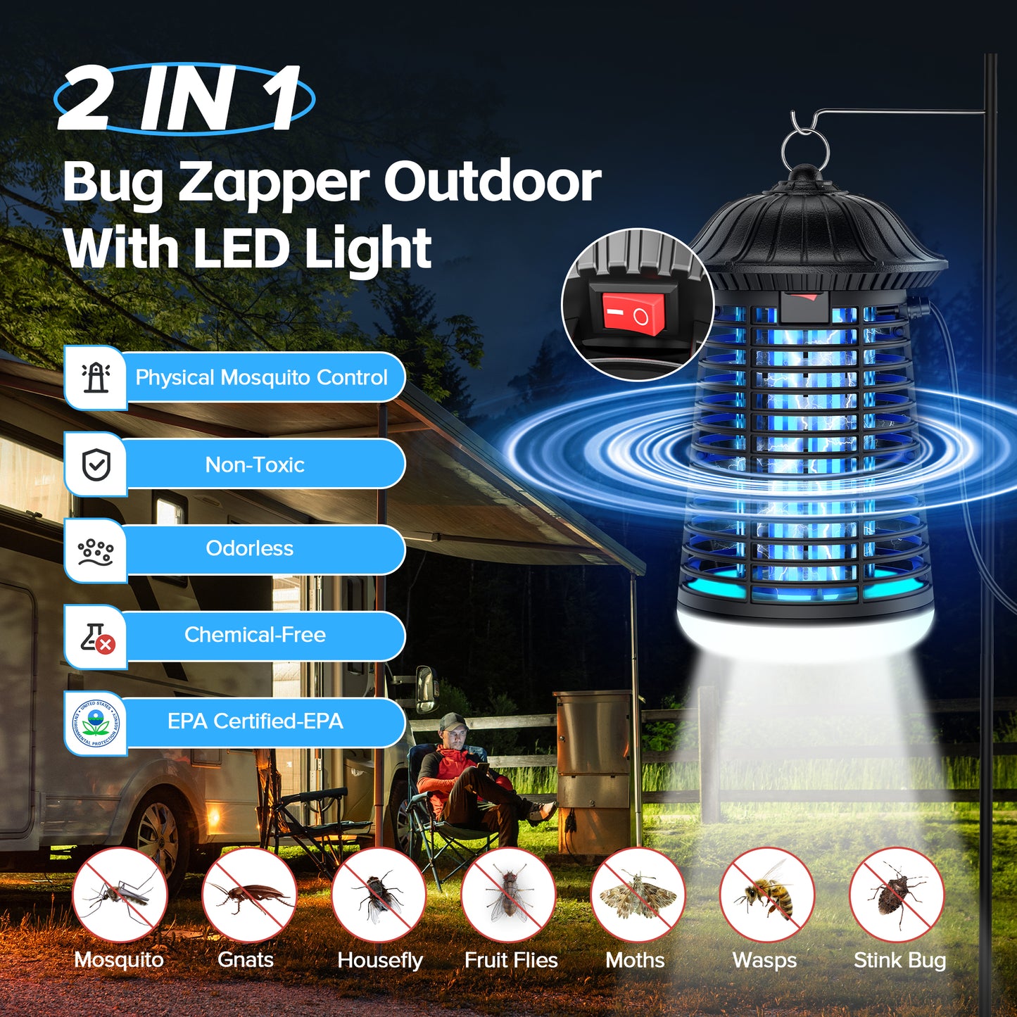 Tensea 4200V Bug Zapper Outdoor Indoor with LED Light, IPX4 Wterproof Mosquito Killer, Electric Fly Zapper, Plug in Mosquito Zapper in for Patio, Garden, Kitchen, Home