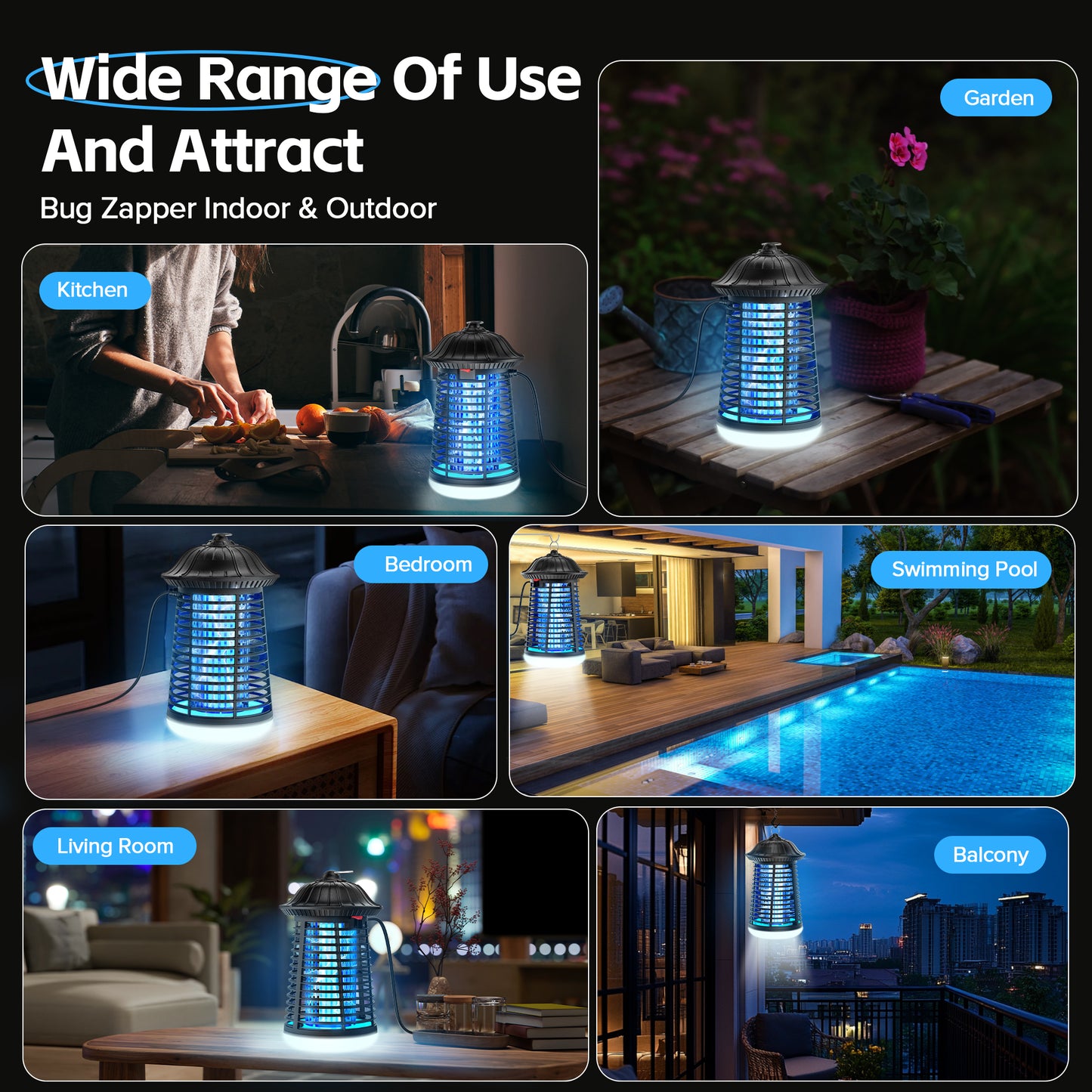 Tensea 4200V Bug Zapper Outdoor Indoor with LED Light, IPX4 Wterproof Mosquito Killer, Electric Fly Zapper, Plug in Mosquito Zapper in for Patio, Garden, Kitchen, Home