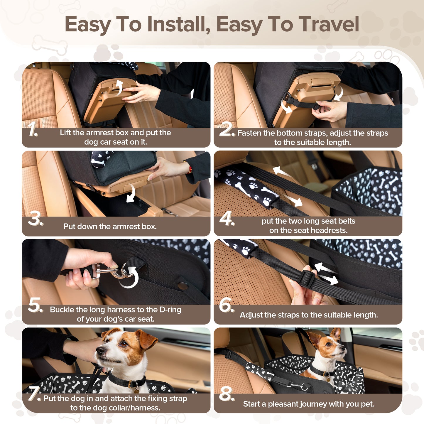 Tensea Dog Car Seat for Small Dogs,Center Console Dog Car Seat Support Up to 20lbs,Portable Anti-Collapse Puppy Car Seat,Pet Car Seat with Soft Cushion&Safety Belt&Storage Pockets