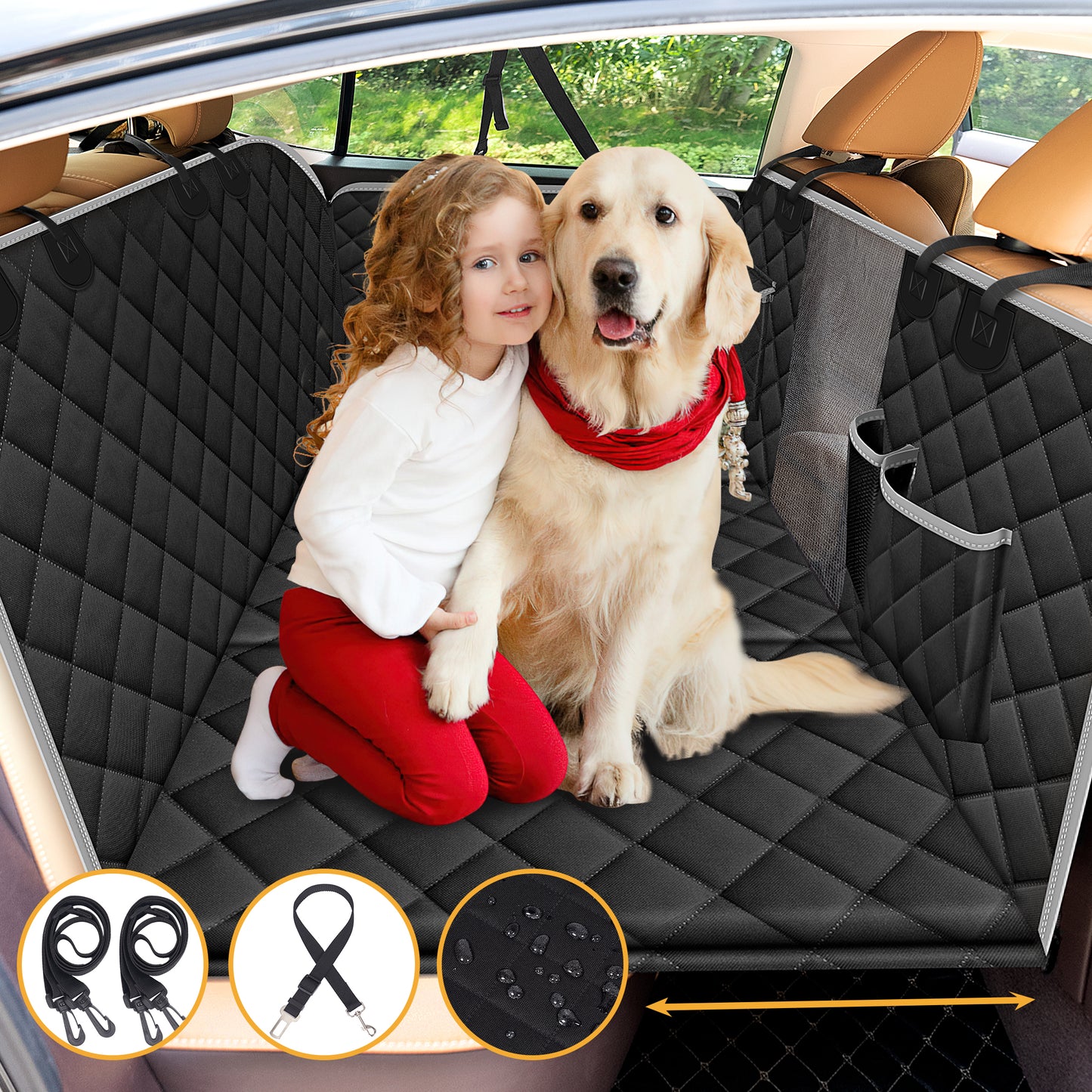 Tensea Dog Car Seat Cover with 3 Hard Panels Holds 340lbs,Waterproof Backseat Extender for Large Dogs,600D Heavy Nonslip Pet Seat Cover for Car,Truck,SUV