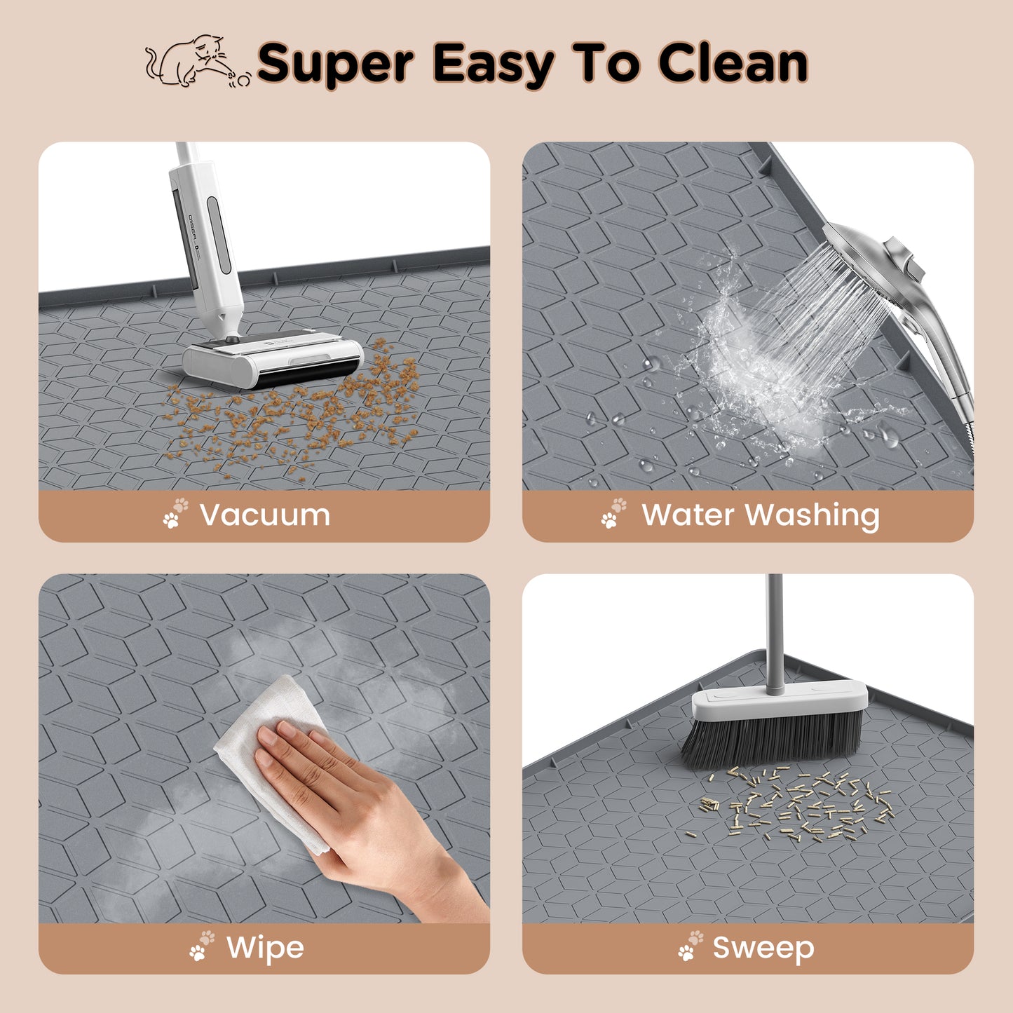 Tensea Cat Litter Mat Waterproof ,34"*23" Non-slip Silicone Large Cat Litter Mat,Cat Litter Box Mat for Litter Trapping,Easy to Store Kitty Litter Mat-Dark Gray