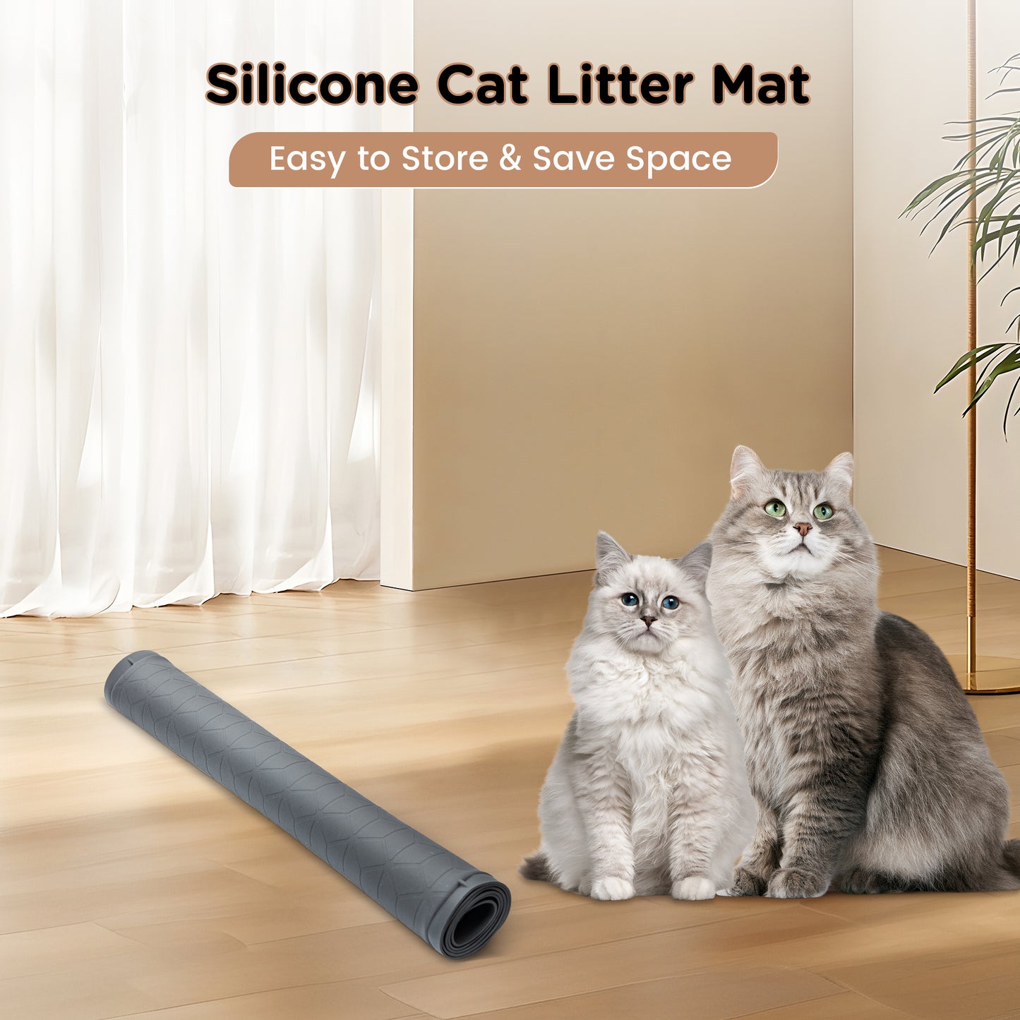 Tensea Cat Litter Mat Waterproof ,34"*23" Non-slip Silicone Large Cat Litter Mat,Cat Litter Box Mat for Litter Trapping,Easy to Store Kitty Litter Mat-Dark Gray
