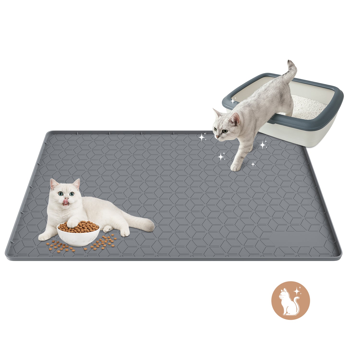 Tensea Cat Litter Mat Waterproof ,34"*23" Non-slip Silicone Large Cat Litter Mat,Cat Litter Box Mat for Litter Trapping,Easy to Store Kitty Litter Mat-Dark Gray
