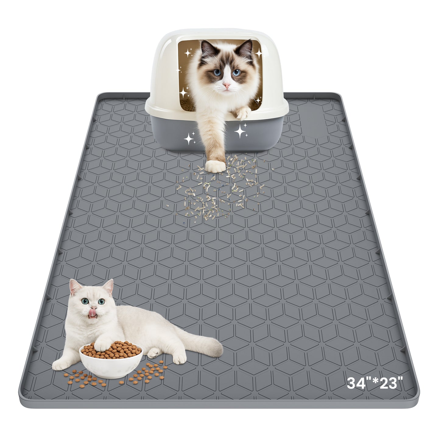 Tensea Cat Litter Mat Waterproof ,34"*23" Non-slip Silicone Large Cat Litter Mat,Cat Litter Box Mat for Litter Trapping,Easy to Store Kitty Litter Mat-Dark Gray
