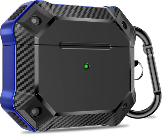 Tensea for Airpods 3 Case, Shock-Absorbing TPU Cover with Keychain, Carbon Fiber Rugged Bumper, Armor Heavy Duty Tough Protector, Wireless Charging for Airpods 3 Generation 2021 (Blue)