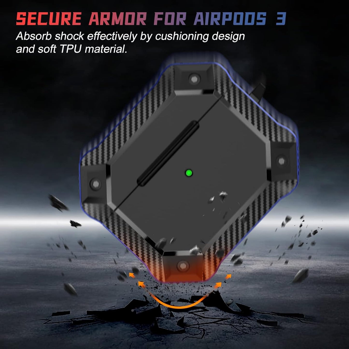 Tensea for Airpods 3 Case, Shock-Absorbing TPU Cover with Keychain, Carbon Fiber Rugged Bumper, Armor Heavy Duty Tough Protector, Wireless Charging for Airpods 3 Generation 2021 (Blue)