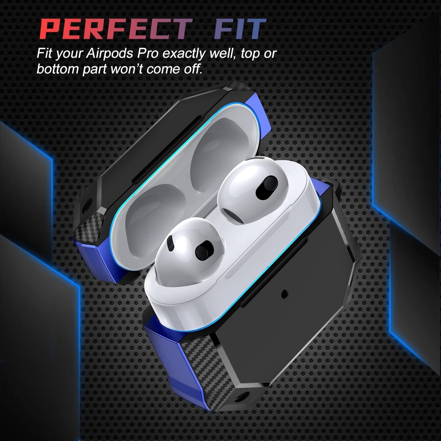 Tensea for Airpods 3 Case, Shock-Absorbing TPU Cover with Keychain, Carbon Fiber Rugged Bumper, Armor Heavy Duty Tough Protector, Wireless Charging for Airpods 3 Generation 2021 (Blue)