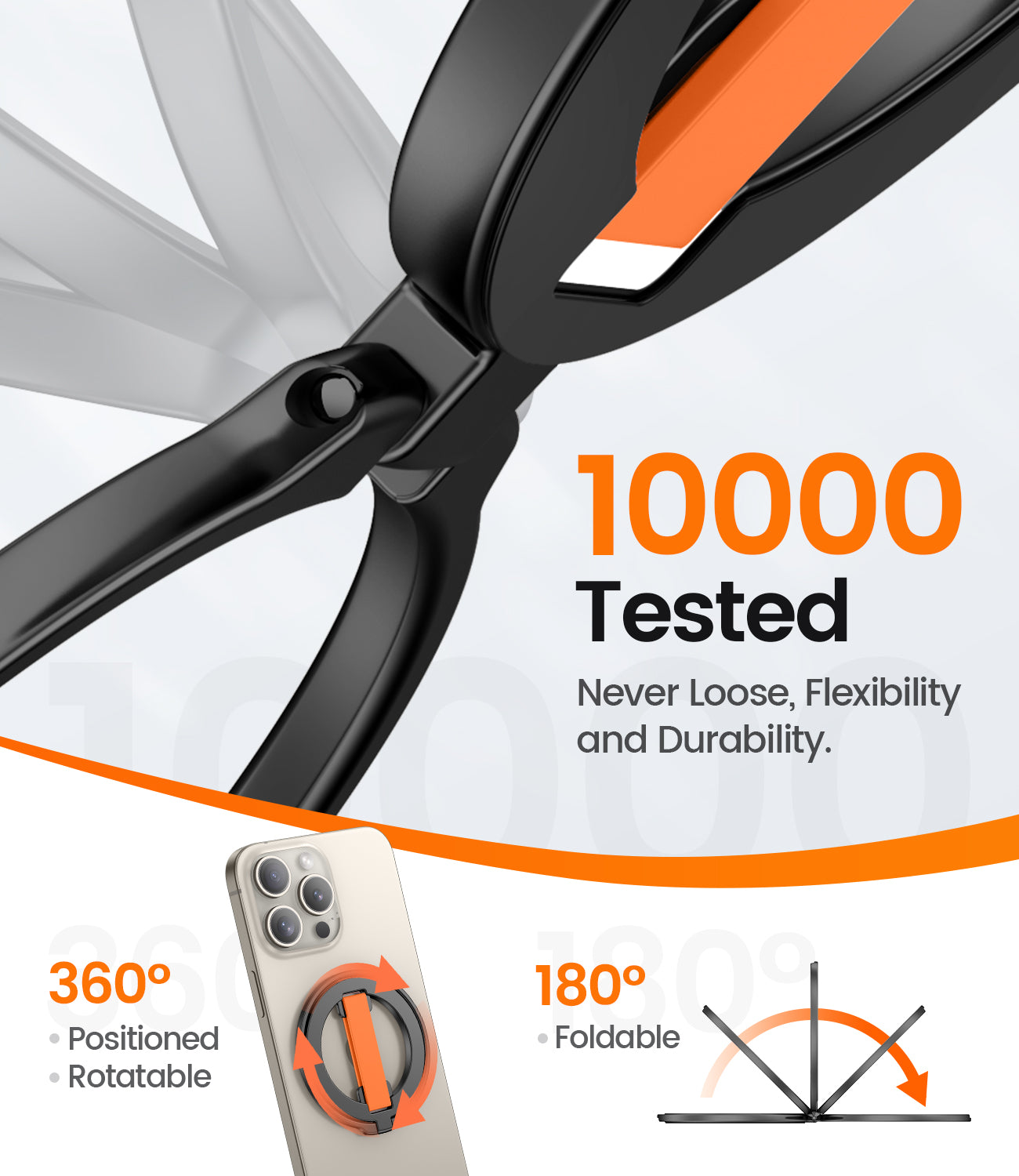 Tensea for MagSafe Phone Grip Ring Holder with Slilicone Strap Loop Magnetic Phone Holder Stand for iPhone 15, 14, 13, 11 Pro Max/Pro/Plus/Mini, Samsung, Google - Orange