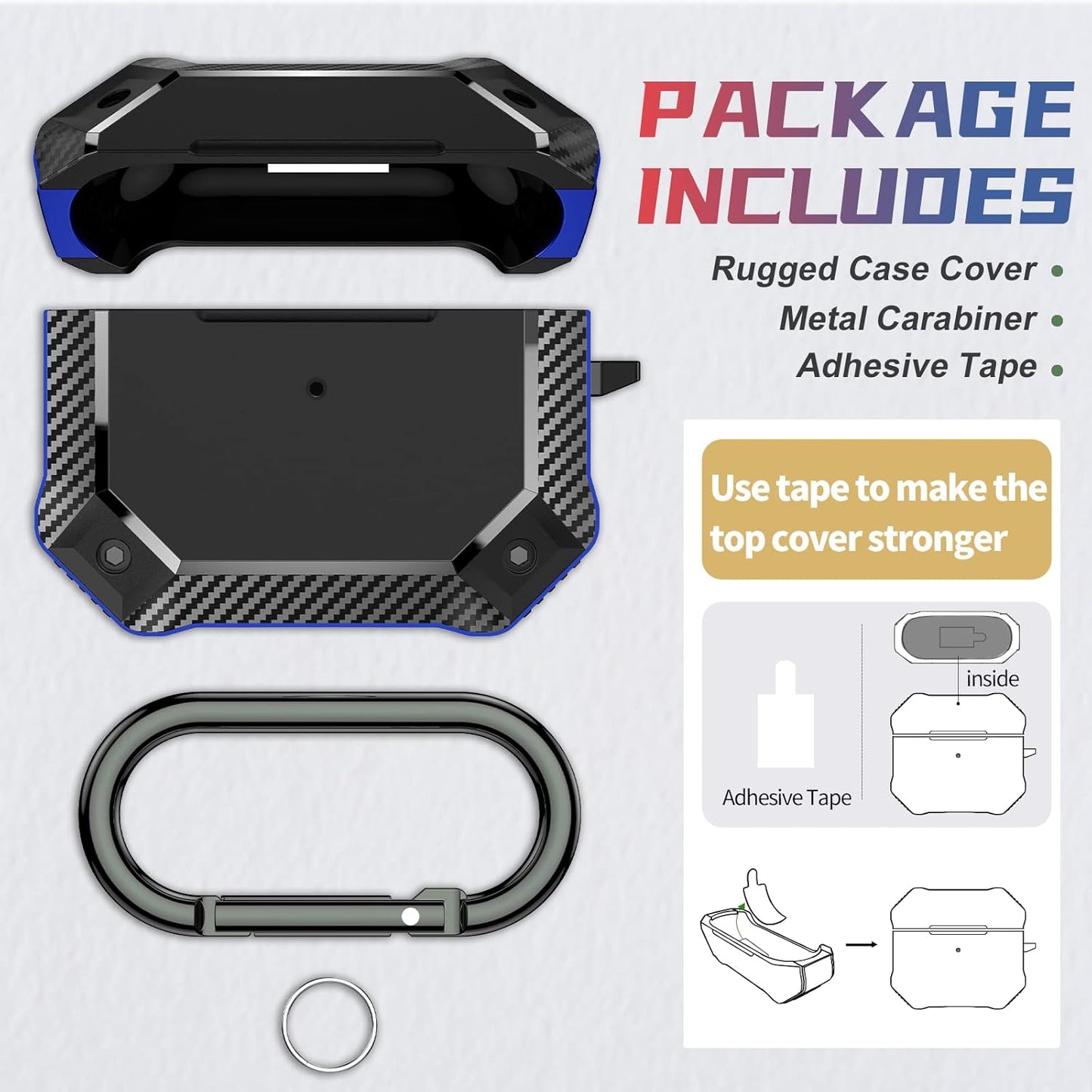 Tensea for Airpods 3 Case, Shock-Absorbing TPU Cover with Keychain, Carbon Fiber Rugged Bumper, Armor Heavy Duty Tough Protector, Wireless Charging for Airpods 3 Generation 2021 (Blue)