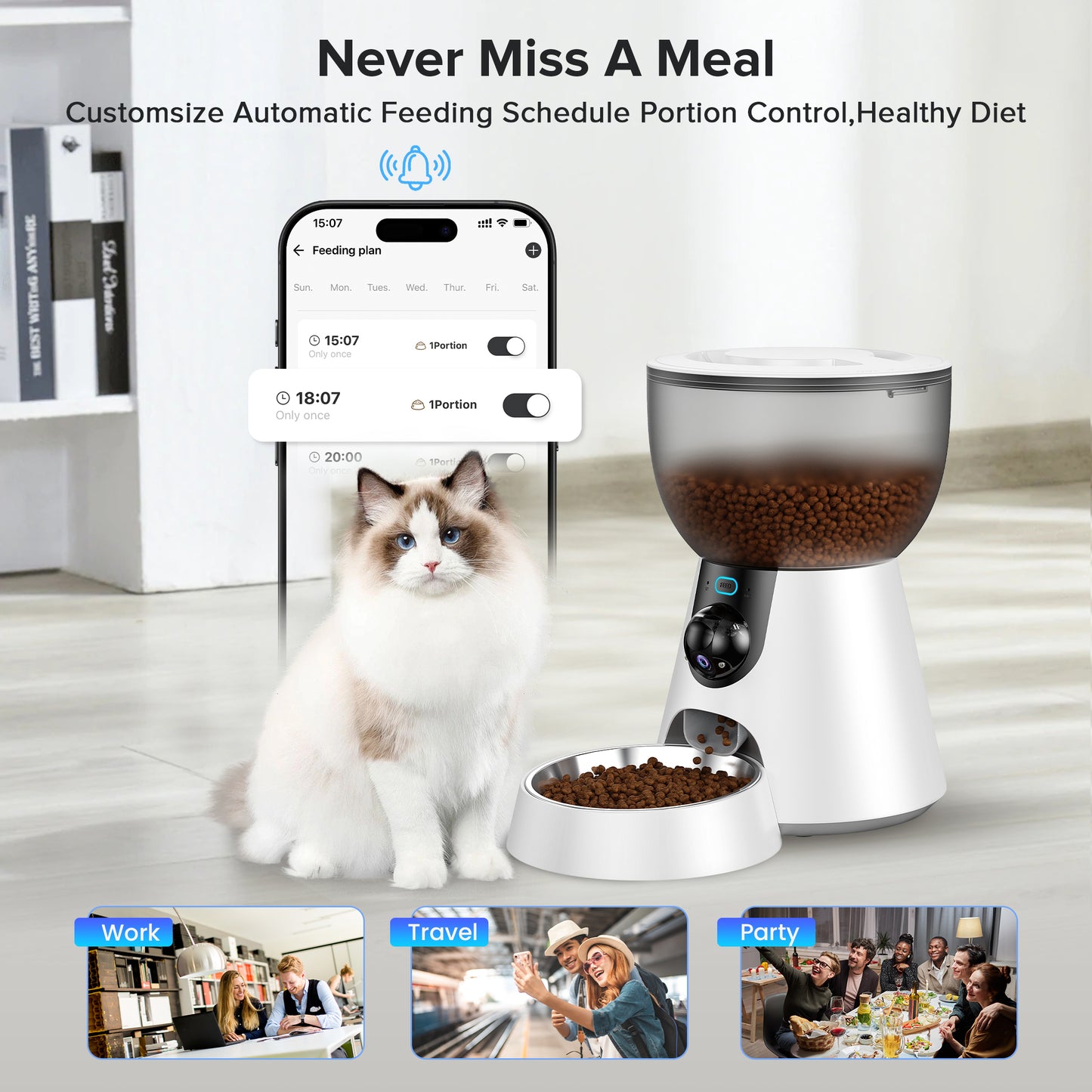 Tensea Automatic Cat/Dog Feeder with Camera, Auto Pet Feeder with Timer Programmable, 2.4G&5G WiFi, 2-Way Audio,,1080P HD Video with Night Vision