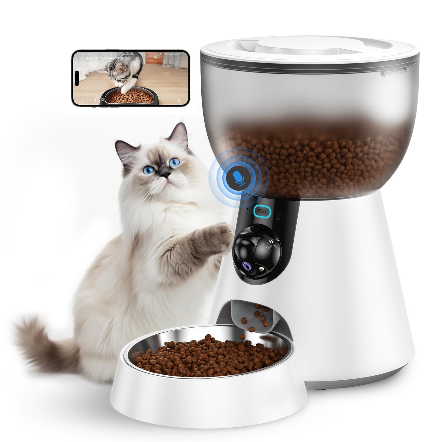 Tensea Automatic Cat/Dog Feeder with Camera, Auto Pet Feeder with Timer Programmable, 2.4G&5G WiFi, 2-Way Audio,,1080P HD Video with Night Vision