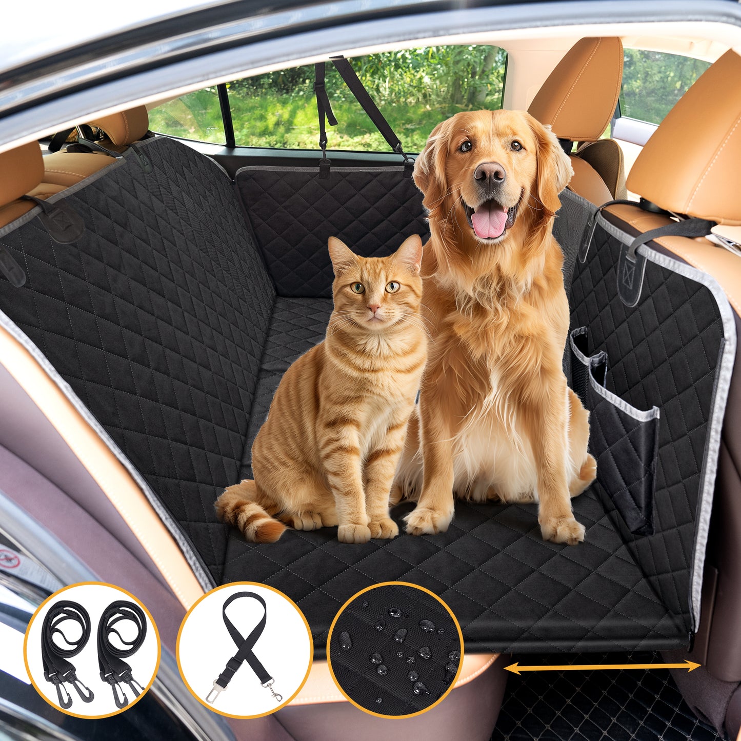 Tensea Dog Car Seat Cover for Back Seat with Hard Bottom,600D Heavy Durable Pet Car Seat Cover Scratch Proof Nonslip Waterproof ,for Car,Truck,SUV