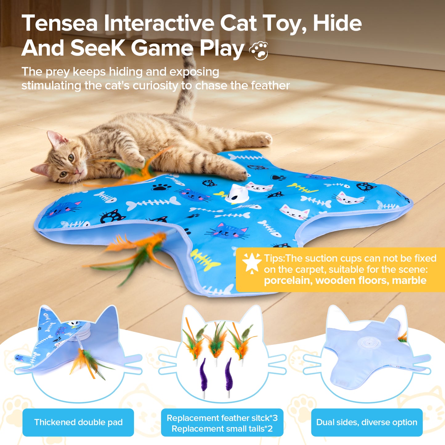 Tensea Cat Toys Rechargeable,Cat Toys for Indoor Cats,Hide and Seek Interactive Cat Toys,Moving Concealed Feathers,Motion Activated & 3 Working Mode