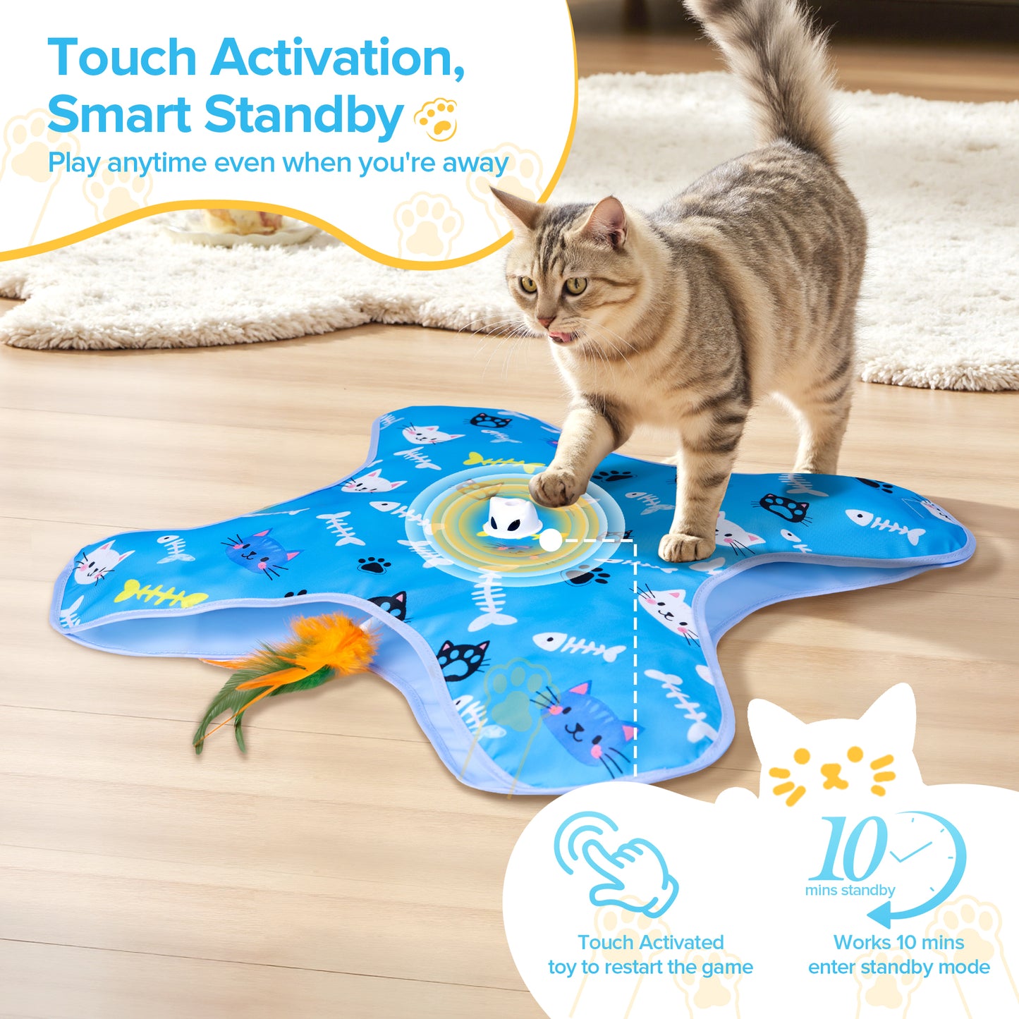 Tensea Cat Toys Rechargeable,Cat Toys for Indoor Cats,Hide and Seek Interactive Cat Toys,Moving Concealed Feathers,Motion Activated & 3 Working Mode