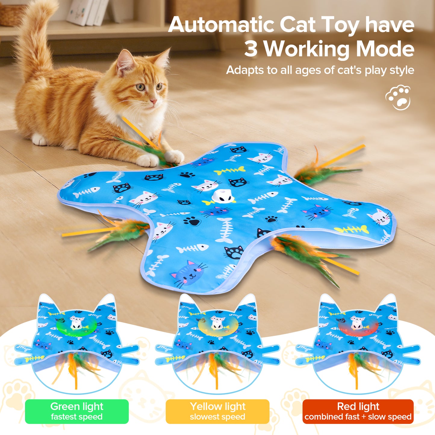Tensea Cat Toys Rechargeable,Cat Toys for Indoor Cats,Hide and Seek Interactive Cat Toys,Moving Concealed Feathers,Motion Activated & 3 Working Mode