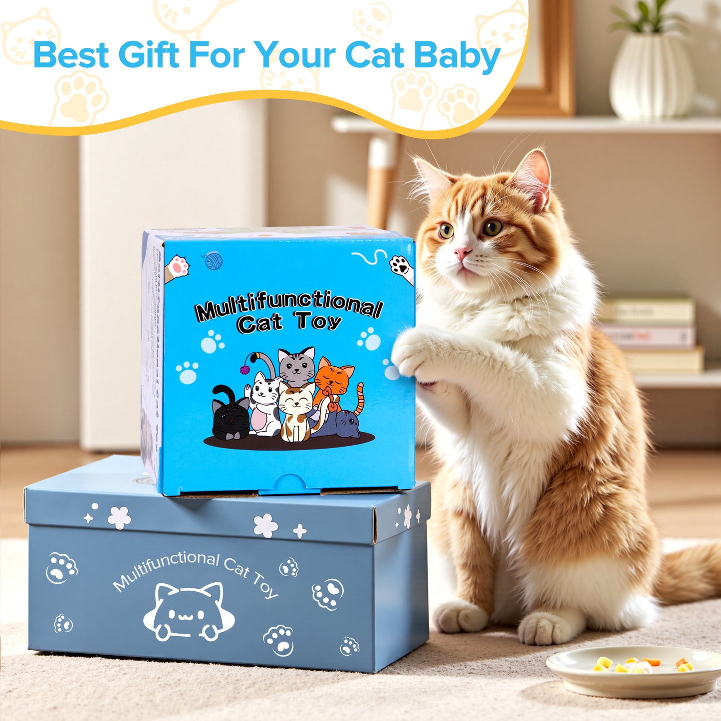 Tensea Cat Toys Rechargeable,Cat Toys for Indoor Cats,Hide and Seek Interactive Cat Toys,Moving Concealed Feathers,Motion Activated & 3 Working Mode