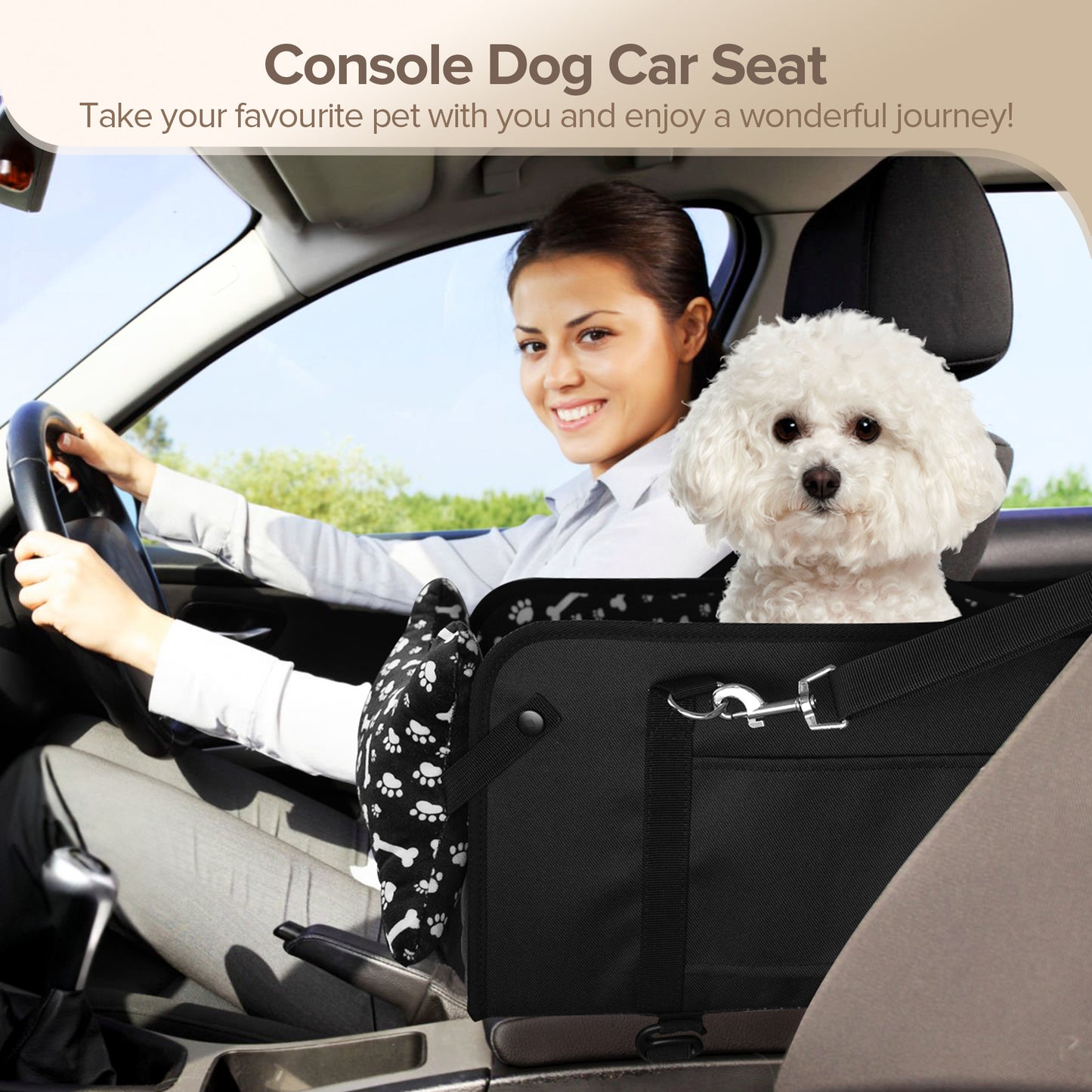 Tensea Dog Car Seat for Small Dogs,Center Console Dog Car Seat Support Up to 20lbs,Portable Anti-Collapse Puppy Car Seat,Pet Car Seat with Soft Cushion&Safety Belt&Storage Pockets