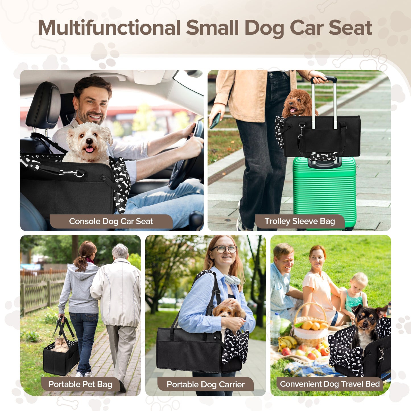 Tensea Dog Car Seat for Small Dogs,Center Console Dog Car Seat Support Up to 20lbs,Portable Anti-Collapse Puppy Car Seat,Pet Car Seat with Soft Cushion&Safety Belt&Storage Pockets