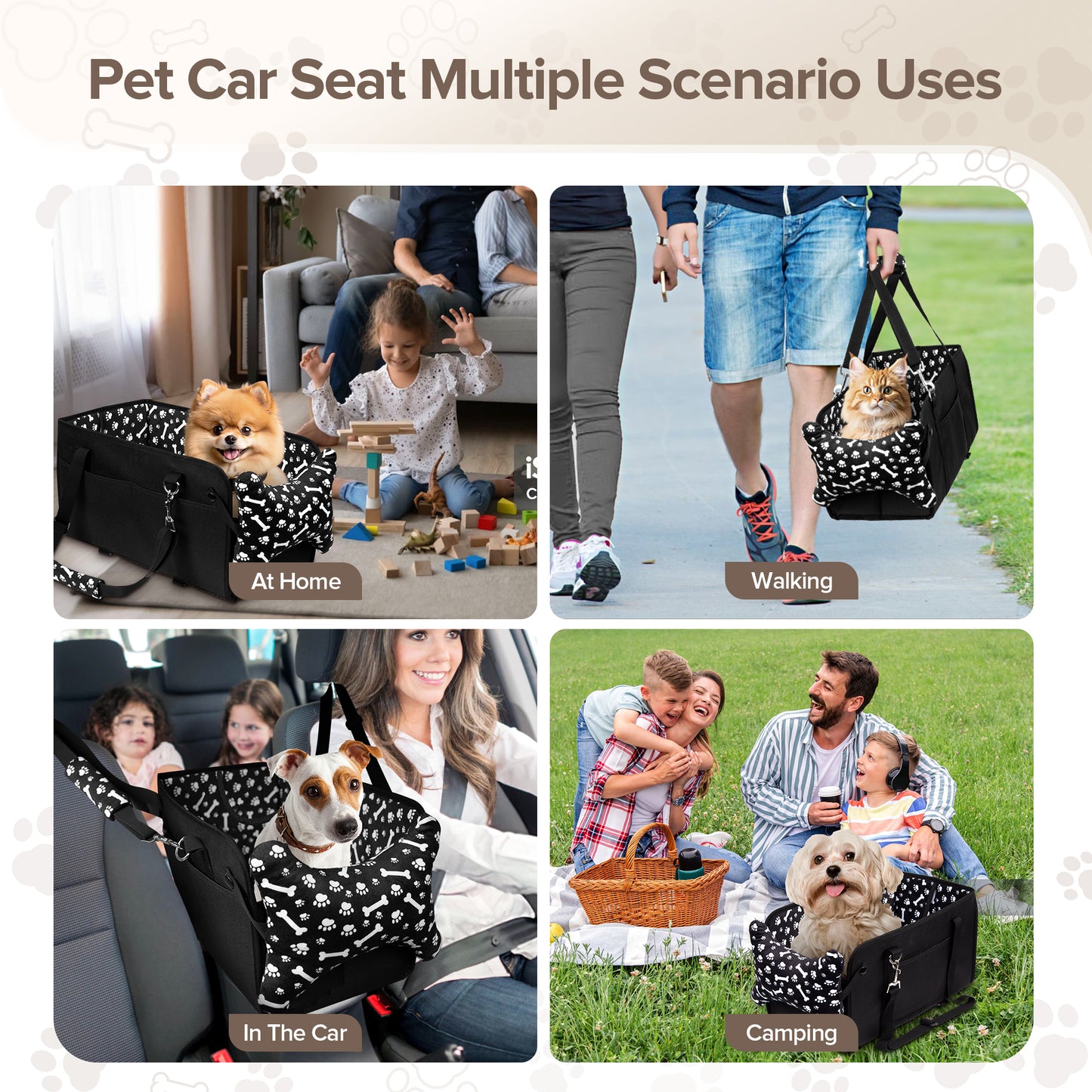 Tensea Dog Car Seat for Small Dogs,Center Console Dog Car Seat Support Up to 20lbs,Portable Anti-Collapse Puppy Car Seat,Pet Car Seat with Soft Cushion&Safety Belt&Storage Pockets