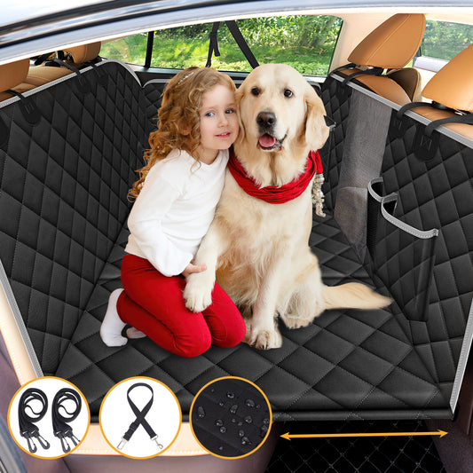 Tensea Dog Car Seat Cover with 3 Hard Panels Holds 340lbs,Waterproof Backseat Extender for Large Dogs,600D Heavy Nonslip Pet Seat Cover for Car,Truck,SUV